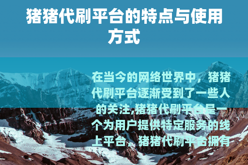 猪猪代刷平台的特点与使用方式