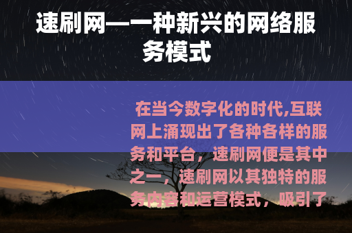 速刷网—一种新兴的网络服务模式