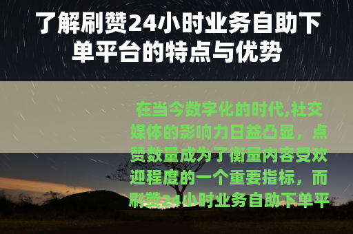 了解刷赞24小时业务自助下单平台的特点与优势