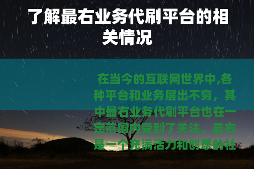 了解最右业务代刷平台的相关情况