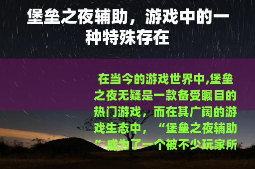 堡垒之夜辅助，游戏中的一种特殊存在