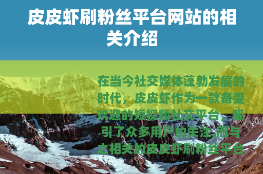 皮皮虾刷粉丝平台网站的相关介绍