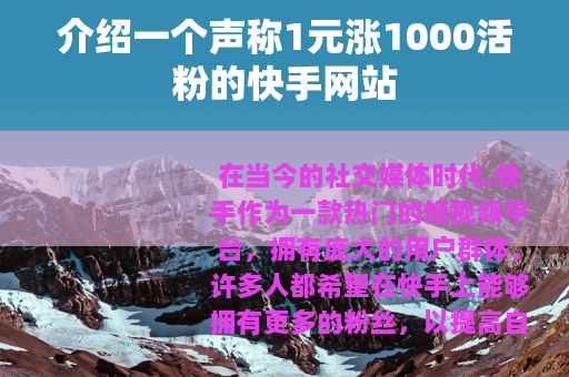 介绍一个声称1元涨1000活粉的快手网站
