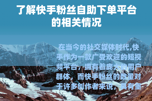了解快手粉丝自助下单平台的相关情况