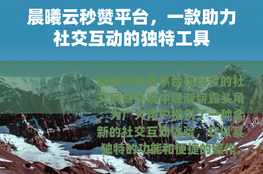 晨曦云秒赞平台，一款助力社交互动的独特工具
