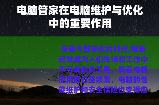 电脑管家在电脑维护与优化中的重要作用
