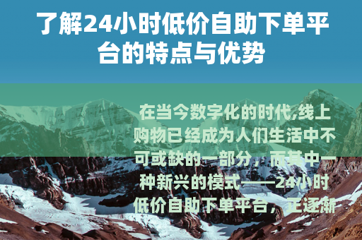 了解24小时低价自助下单平台的特点与优势