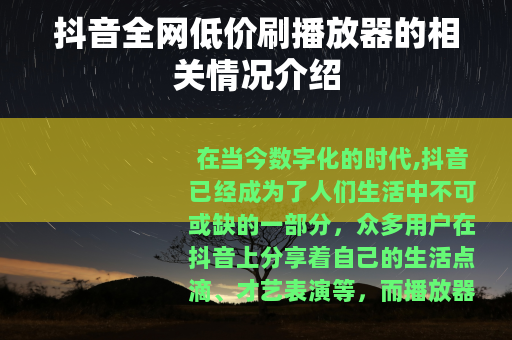抖音全网低价刷播放器的相关情况介绍