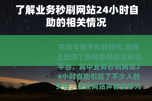 了解业务秒刷网站24小时自助的相关情况