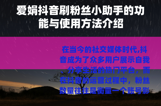 爱娟抖音刷粉丝小助手的功能与使用方法介绍