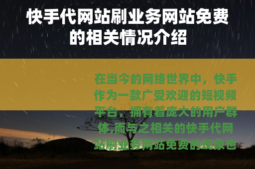 快手代网站刷业务网站免费的相关情况介绍