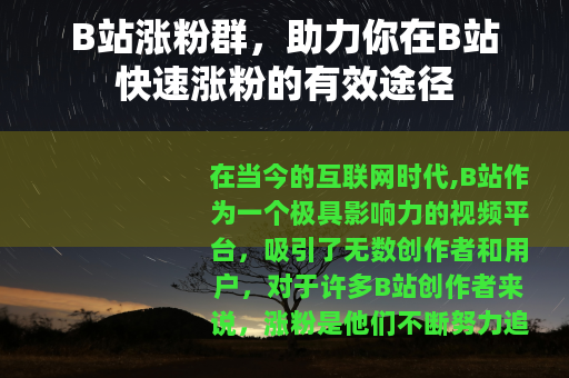 B站涨粉群，助力你在B站快速涨粉的有效途径