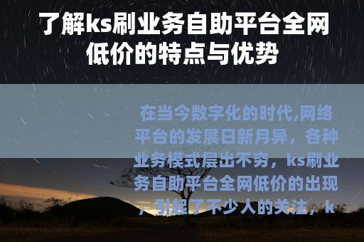 了解ks刷业务自助平台全网低价的特点与优势