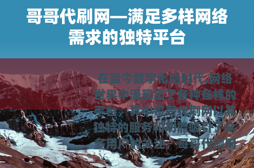 哥哥代刷网—满足多样网络需求的独特平台