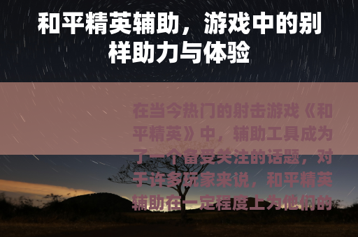 和平精英辅助，游戏中的别样助力与体验