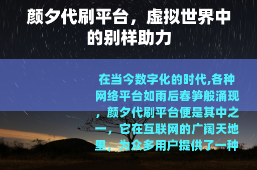 颜夕代刷平台，虚拟世界中的别样助力