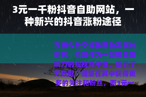 3元一千粉抖音自助网站，一种新兴的抖音涨粉途径