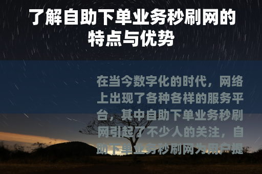 了解自助下单业务秒刷网的特点与优势