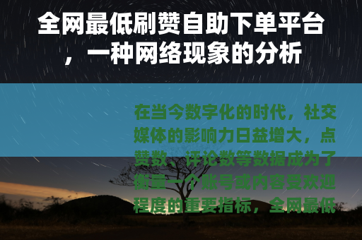 全网最低刷赞自助下单平台，一种网络现象的分析