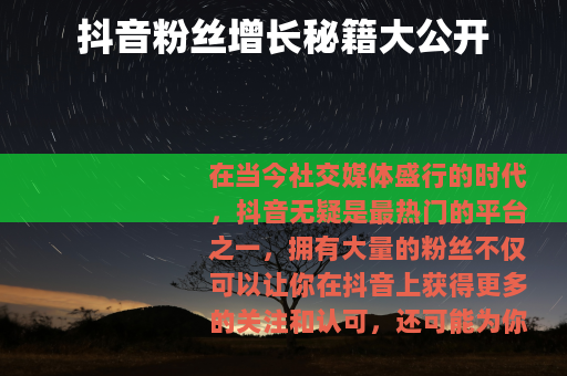 抖音粉丝增长秘籍大公开