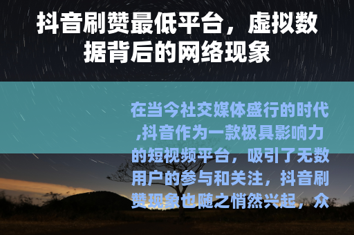 抖音刷赞最低平台，虚拟数据背后的网络现象