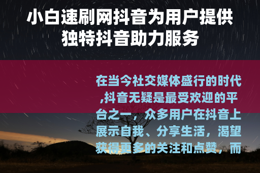 小白速刷网抖音为用户提供独特抖音助力服务