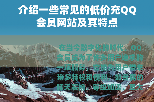 介绍一些常见的低价充QQ会员网站及其特点