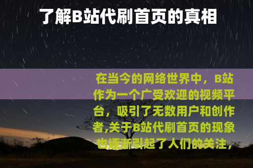 了解B站代刷首页的真相