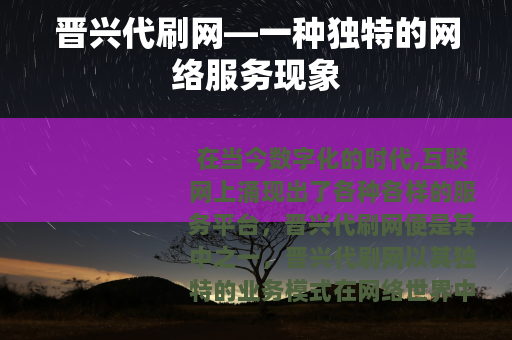 晋兴代刷网—一种独特的网络服务现象