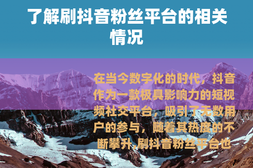 了解刷抖音粉丝平台的相关情况