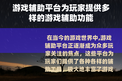 游戏辅助平台为玩家提供多样的游戏辅助功能