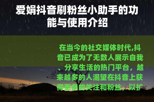 爱娟抖音刷粉丝小助手的功能与使用介绍