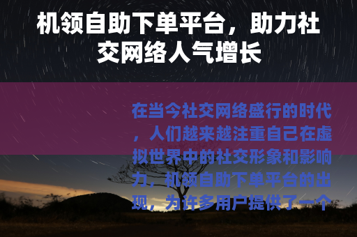机领自助下单平台，助力社交网络人气增长
