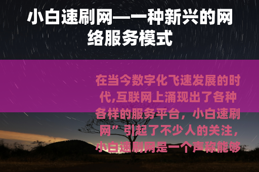 小白速刷网—一种新兴的网络服务模式