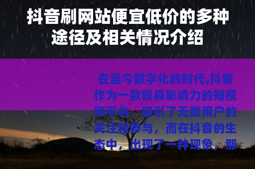 抖音刷网站便宜低价的多种途径及相关情况介绍