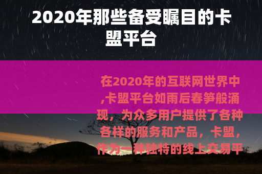 2020年那些备受瞩目的卡盟平台