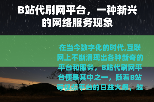 B站代刷网平台，一种新兴的网络服务现象