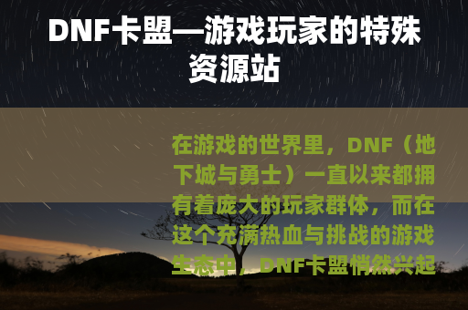 DNF卡盟—游戏玩家的特殊资源站