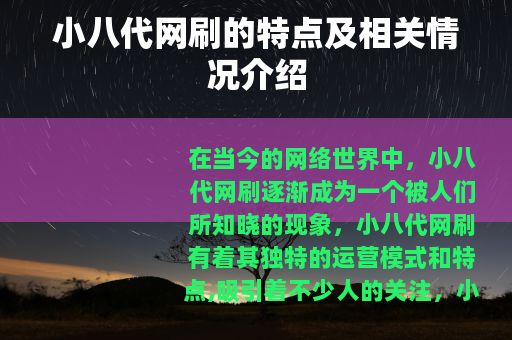 小八代网刷的特点及相关情况介绍