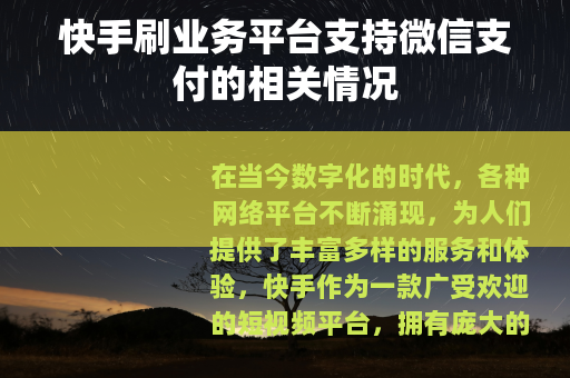 快手刷业务平台支持微信支付的相关情况
