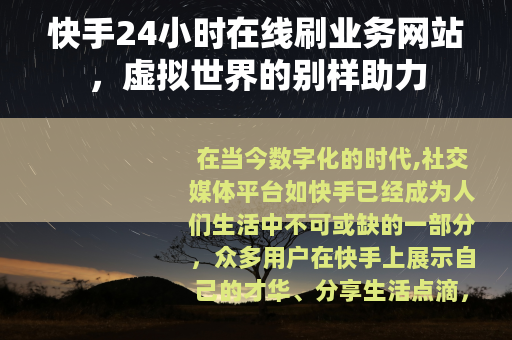 快手24小时在线刷业务网站，虚拟世界的别样助力