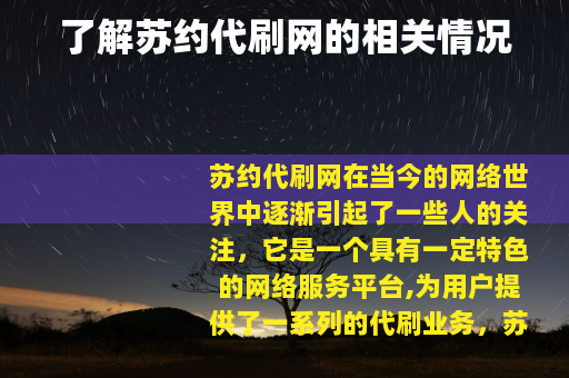 了解苏约代刷网的相关情况