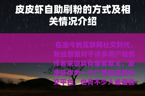 皮皮虾自助刷粉的方式及相关情况介绍