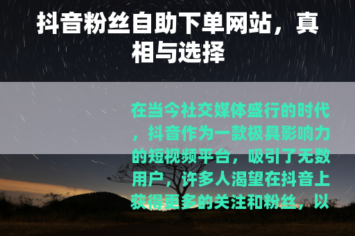 抖音粉丝自助下单网站，真相与选择