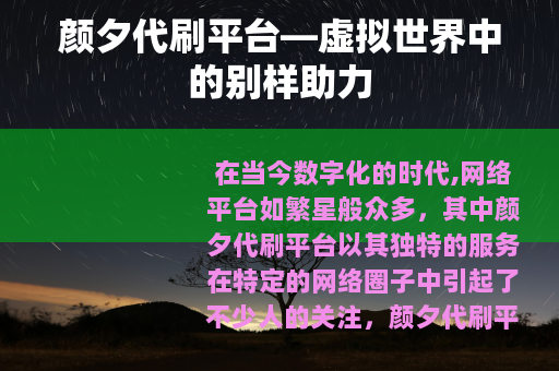 颜夕代刷平台—虚拟世界中的别样助力