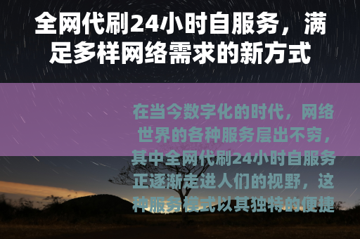 全网代刷24小时自服务，满足多样网络需求的新方式