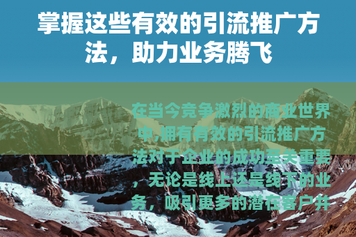 掌握这些有效的引流推广方法，助力业务腾飞