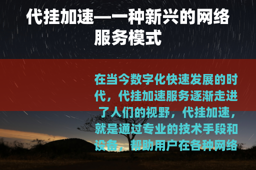 代挂加速—一种新兴的网络服务模式