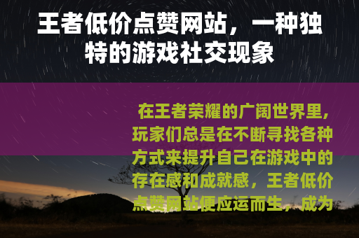 王者低价点赞网站，一种独特的游戏社交现象