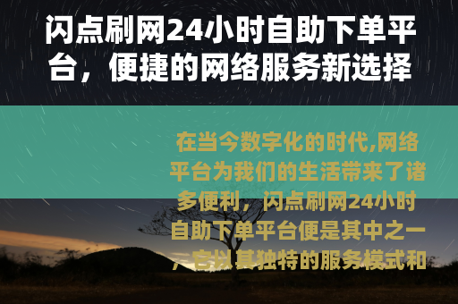 闪点刷网24小时自助下单平台，便捷的网络服务新选择